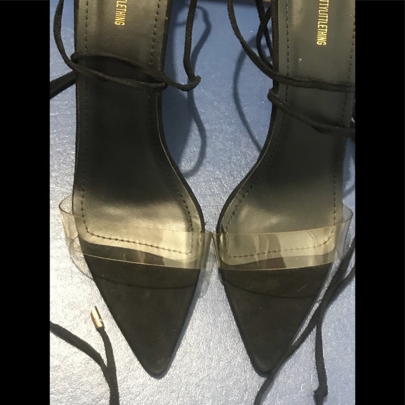 PLT suede/clear strap pointed lace-up stilettos - Picture 7 of 16